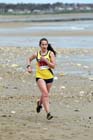 Elaine Leslie (Jarrow) battles her way through the wind and sand storm to win the womens Sand Dancer, South Shields.